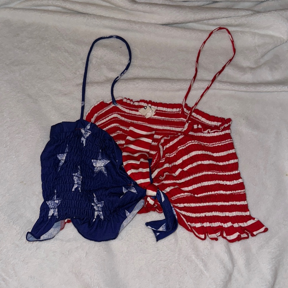 American flag tank top, ties in the middle, worn once